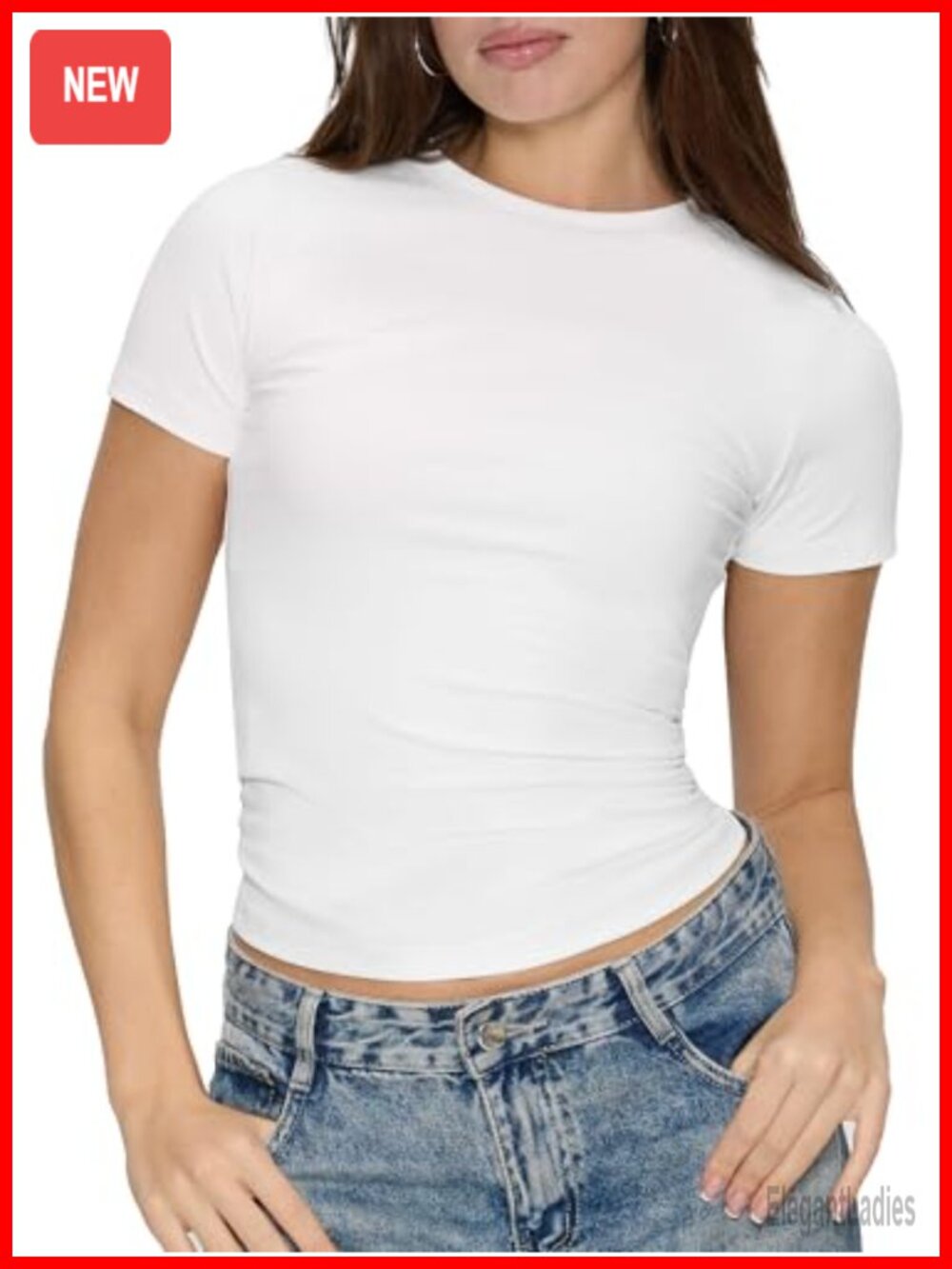 Womens Slim Fit Crop Top Short Sleeve Crew Neck Tee Summer Basic T-Shirt